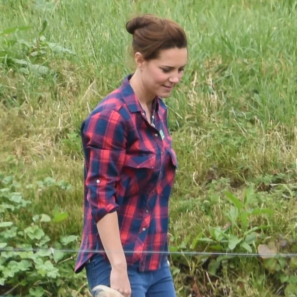 Zara red plaid butting down shirt ASO Kate Middleton